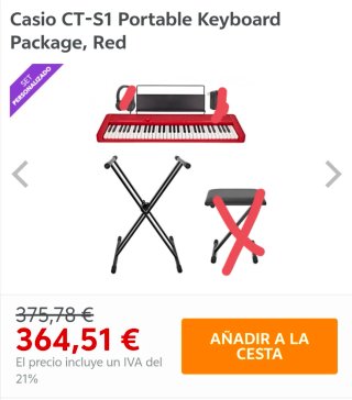 Teclado Portátil Casio CT-S1 Rojo