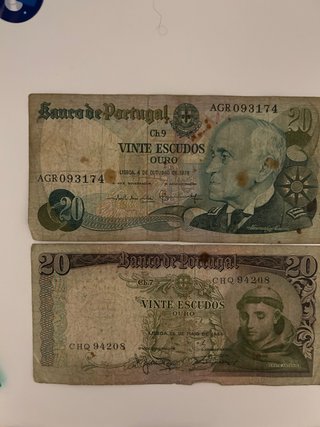 2 Billetes de 20 Escudos Portugal