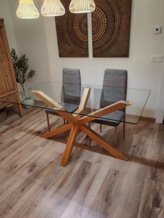 Mesa de comedor cristal y madera