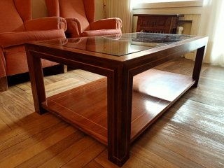 Mesa de centro marquetería cristal y madera