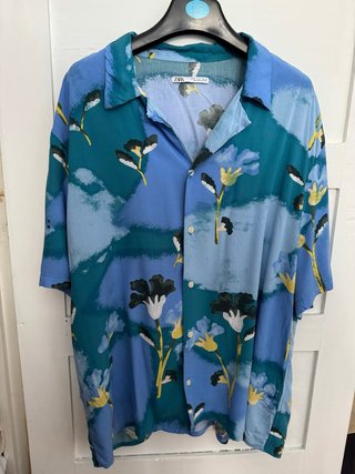 Camisa Zara Estampada Azul Talla L