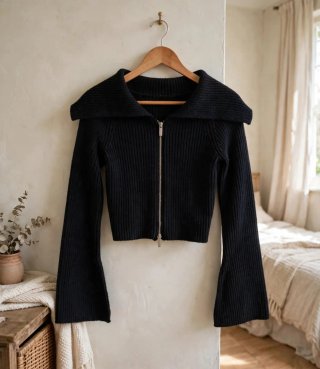Jersey Negro con Cremallera Zara