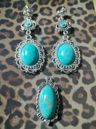 Conjunto Pendientes y Colgante Turquesa Plata