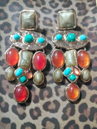 Pendientes vintage naranja y turquesa
