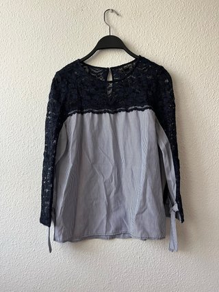 Blusa Zara Encaje Rayas Manga Larga