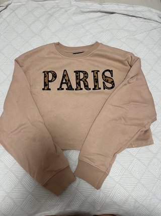 Sudadera Beige con Estampado Paris