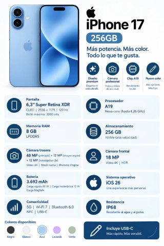 IPHONE 17 256GB// BAT93%!!GARANTÍA!!CAMBIOS!!