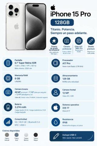 IPHONE 15 Pro 128GB// BAT100%!!GARANTÍA!!CAMBIOS!!