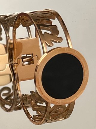 Pulsera Rígida Acero Dorado Rosa y Negro