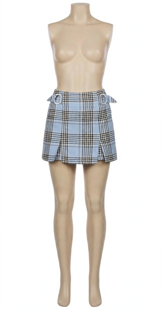 Falda Pantalón Cuadros Celestes Bershka Talla 36