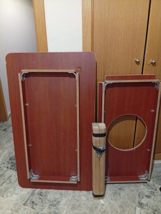 Mesa Camilla 70x120 cm,con cristal tarima y faldon