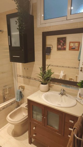 Baño completo con mueble de madera