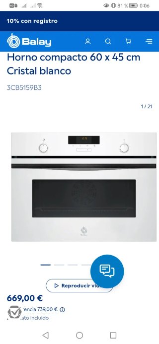 Horno Compacto Balay 3CB5159B3 Blanco
