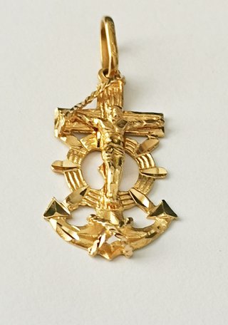 Colgante Cruz Marinero Oro 18k Ancla Timón 2.71g