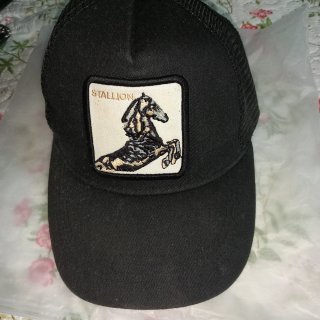 Gorra Negra con Parche de Caballo