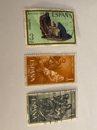 3 Sellos antiguos Navidad España Belenes