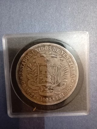 Moneda 5 Bolívares 1904 de Plata