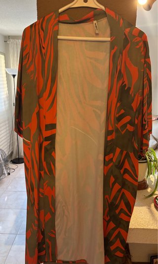 Kimono Estampado Naranja y Verde