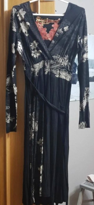 Vestido Desigual Negro Estampado