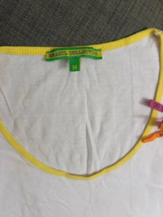 Camiseta Blanca Vintage Brasil con Cintas