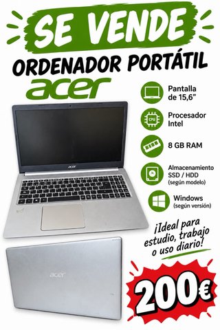 Ordenador Portátil Acer 15,6 Intel 8GB RAM