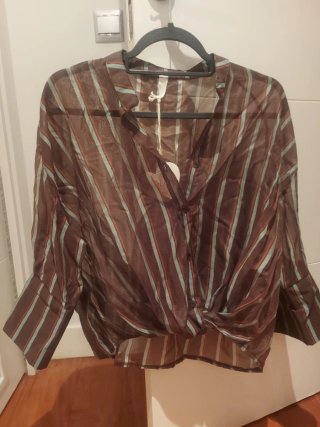 Blusa de Rayas Marrón y Turquesa