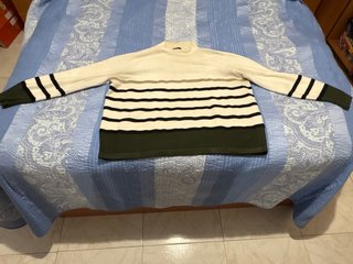 Jersey Blanco con Rayas Verdes y Negras XL