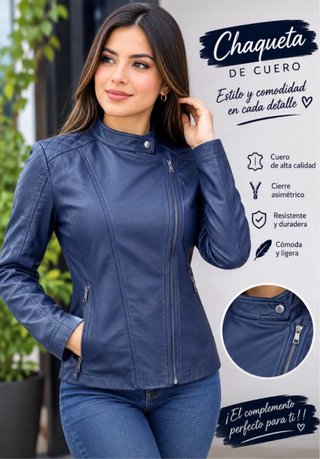 Chaqueta de cuero azul genuino