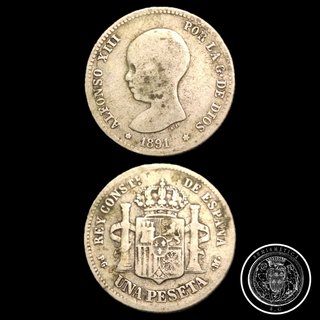 Moneda 1 Peseta 1891 Alfonso XIII
