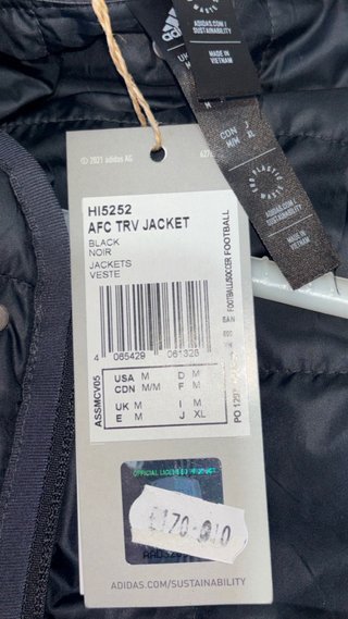 Chaqueta Adidas Arsenal Negra y Dorada