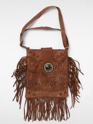 Bolso bandolera boho con flecos marrón