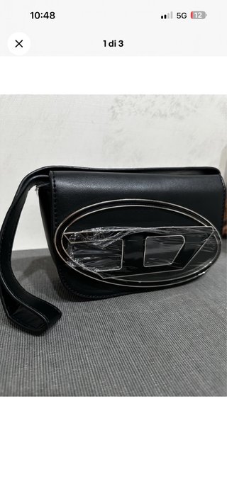 Borsa Diesel nera con logo argento