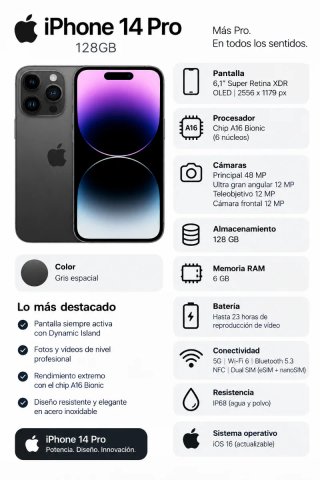 IPHONE 14 PRO 128GB// BAT100%!!GARANTÍA!!CAMBIOS!!