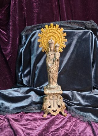 Virgen del Pilar antigua en calamina y bronce