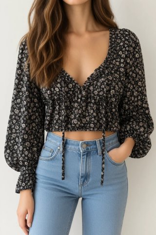 Blusa Estampada Negra