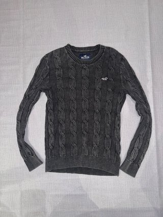 Jersey Hollister punto trenzado gris