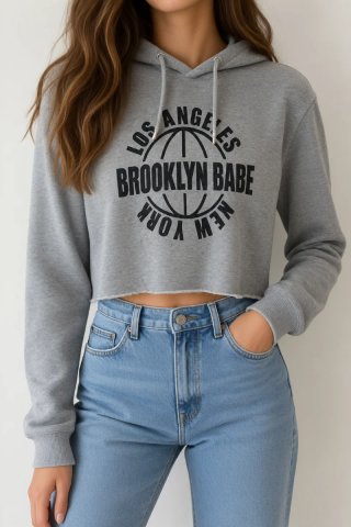 Sudadera Corta Gris con Estampado