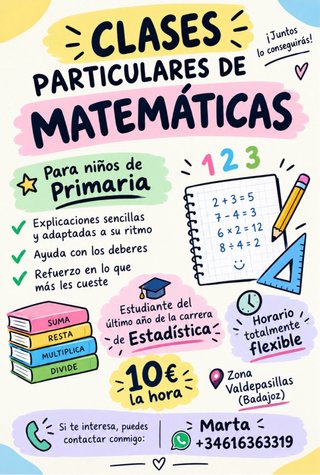 Clases particulares primaria matemáticas Badajoz