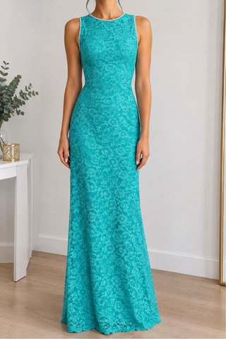 Vestido Largo Elegante de Encaje Turquesa