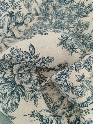 Tela loneta diseño Toile de Jouy azul