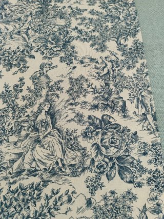 Tela loneta diseño Toile de Jouy azul