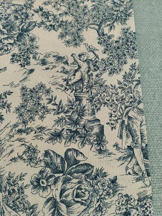 Tela loneta diseño Toile de Jouy azul