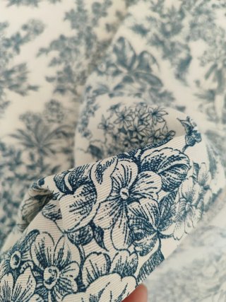 Tela loneta diseño Toile de Jouy azul