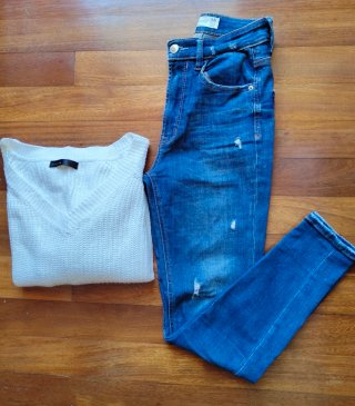 Lote Pantalón Vaquero y Jersey Blanco Talla S