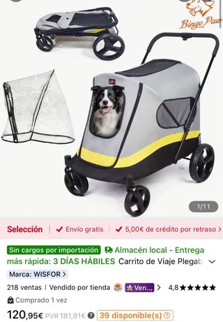 Carro Plegable para Mascotas WISFOR Gris/Amarillo