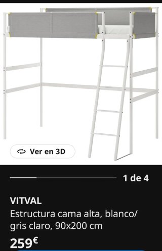 Cama alta IKEA VITVAL 90x200 cm