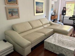 Sofá Chaise Longue Cuero Blanco Crema