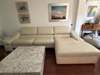 Sofá Chaise Longue Cuero Blanco Crema