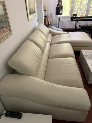 Sofá Chaise Longue Cuero Blanco Crema