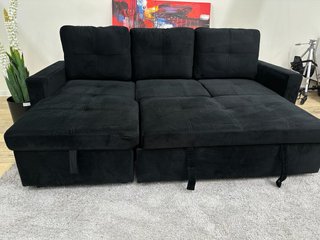 Sofá Cama con Chaiselongue Negro 216cm